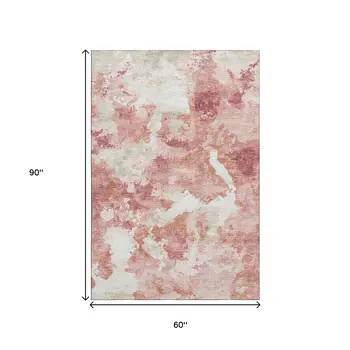 5' X 8' Pink And Ivory Abstract Washable Indoor Outdoor Area Rug
