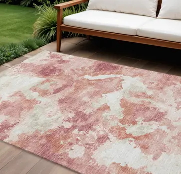 8' X 10' Pink And Ivory Abstract Washable Indoor Outdoor Area Rug