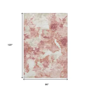 8' X 10' Pink And Ivory Abstract Washable Indoor Outdoor Area Rug
