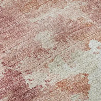 8' X 10' Pink And Ivory Abstract Washable Indoor Outdoor Area Rug