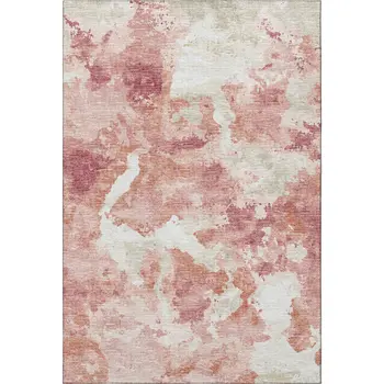 8' X 10' Pink And Ivory Abstract Washable Indoor Outdoor Area Rug