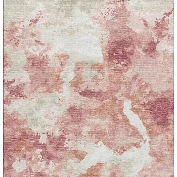 8' X 10' Pink And Ivory Abstract Washable Indoor Outdoor Area Rug