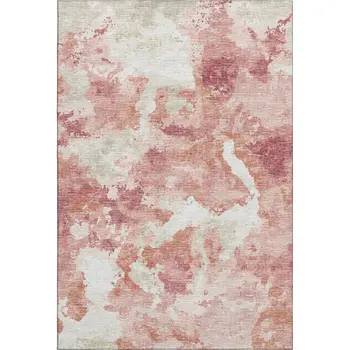 10' X 14' Pink And Ivory Abstract Washable Indoor Outdoor Area Rug