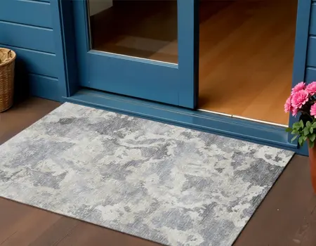 3' X 5' Gray And Ivory Abstract Washable Indoor Outdoor Area Rug