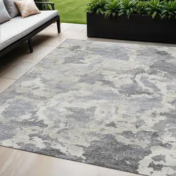 5' X 8' Gray And Ivory Abstract Washable Indoor Outdoor Area Rug