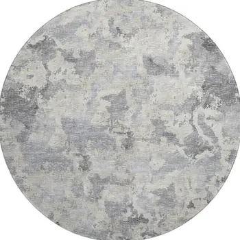 8' Gray And Ivory Round Abstract Washable Indoor Outdoor Area Rug