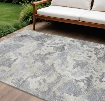 8' X 10' Gray And Ivory Abstract Washable Indoor Outdoor Area Rug