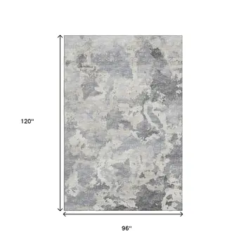 8' X 10' Gray And Ivory Abstract Washable Indoor Outdoor Area Rug
