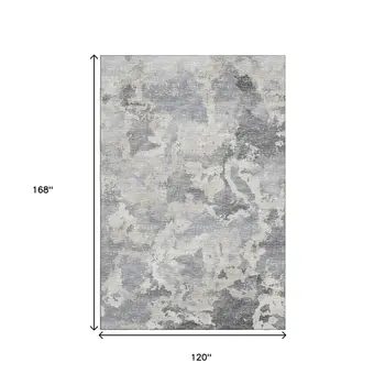 10' X 14' Gray And Ivory Abstract Washable Indoor Outdoor Area Rug