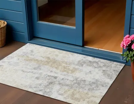3' X 5' Midnight Ivory And Beige Abstract Washable Indoor Outdoor Area Rug