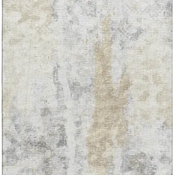 3' X 5' Midnight Ivory And Beige Abstract Washable Indoor Outdoor Area Rug