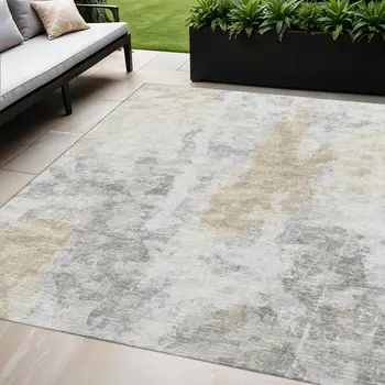 5' X 8' Midnight Ivory And Beige Abstract Washable Indoor Outdoor Area Rug