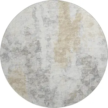 8' Midnight Ivory And Beige Round Abstract Washable Indoor Outdoor Area Rug