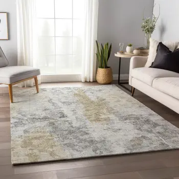 8' X 10' Midnight Ivory And Beige Abstract Washable Indoor Outdoor Area Rug