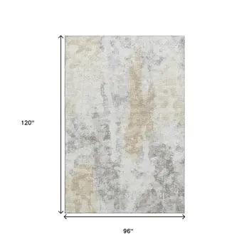8' X 10' Midnight Ivory And Beige Abstract Washable Indoor Outdoor Area Rug