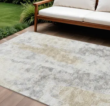 9' X 12' Midnight Ivory And Beige Abstract Washable Indoor Outdoor Area Rug