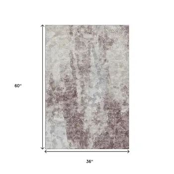 3' X 5' Plum And Ivory Abstract Washable Indoor Outdoor Area Rug