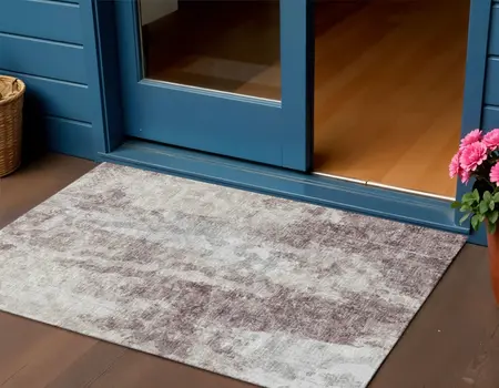 3' X 5' Plum And Ivory Abstract Washable Indoor Outdoor Area Rug