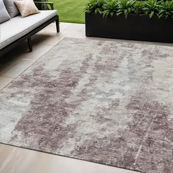 5' X 8' Plum And Ivory Abstract Washable Indoor Outdoor Area Rug