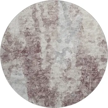 8' Plum And Ivory Round Abstract Washable Indoor Outdoor Area Rug