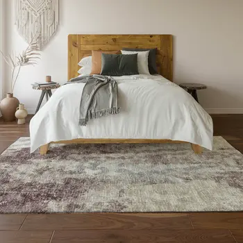 8' X 10' Plum And Ivory Abstract Washable Indoor Outdoor Area Rug