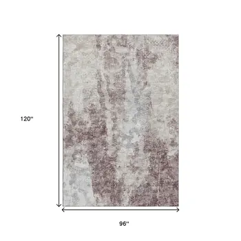 8' X 10' Plum And Ivory Abstract Washable Indoor Outdoor Area Rug