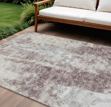 9' X 12' Plum And Ivory Abstract Washable Indoor Outdoor Area Rug