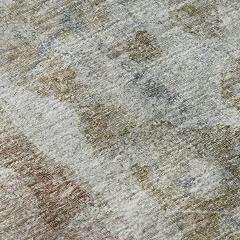 5' X 8' Ivory Blue And Gold Abstract Washable Indoor Outdoor Area Rug