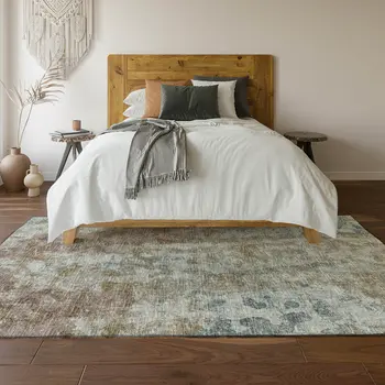 5' X 8' Ivory Blue And Gold Abstract Washable Indoor Outdoor Area Rug