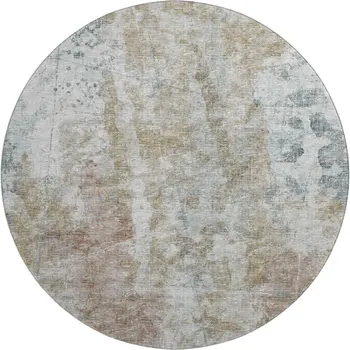 8' Ivory Blue And Gold Round Abstract Washable Indoor Outdoor Area Rug