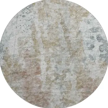 8' Ivory Blue And Gold Round Abstract Washable Indoor Outdoor Area Rug