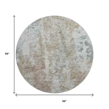 8' Ivory Blue And Gold Round Abstract Washable Indoor Outdoor Area Rug