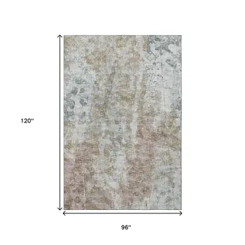 8' X 10' Ivory Blue And Gold Abstract Washable Indoor Outdoor Area Rug