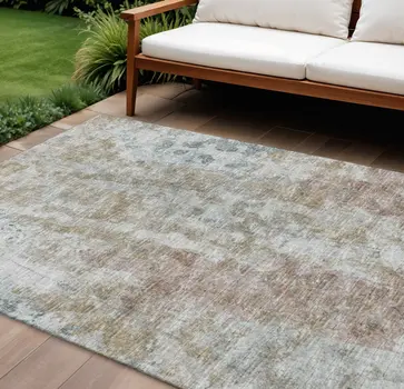 8' X 10' Ivory Blue And Gold Abstract Washable Indoor Outdoor Area Rug