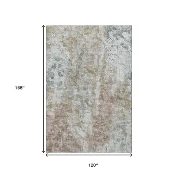 10' X 14' Ivory Blue And Gold Abstract Washable Indoor Outdoor Area Rug