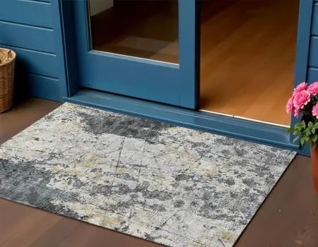 3' X 5' Black Ivory And Gold Abstract Washable Indoor Outdoor Area Rug