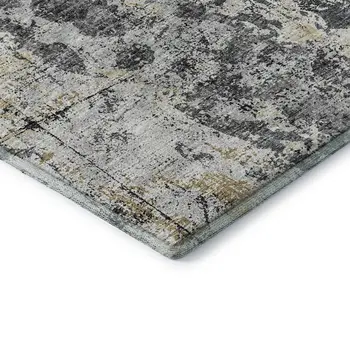 8' X 10' Black Ivory And Gold Abstract Washable Indoor Outdoor Area Rug