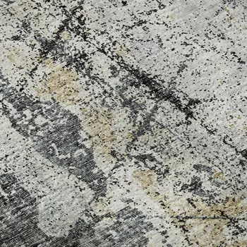 8' X 10' Black Ivory And Gold Abstract Washable Indoor Outdoor Area Rug