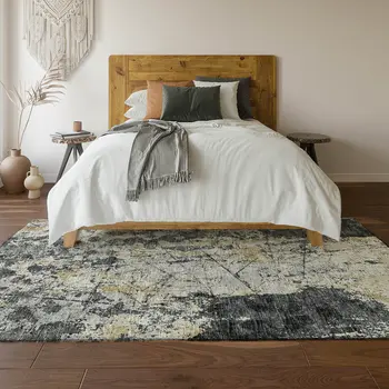 8' X 10' Black Ivory And Gold Abstract Washable Indoor Outdoor Area Rug