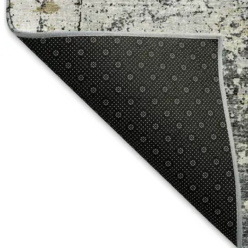 9' X 12' Black Ivory And Gold Abstract Washable Indoor Outdoor Area Rug