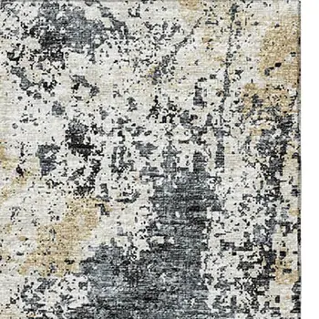 9' X 12' Black Ivory And Gold Abstract Washable Indoor Outdoor Area Rug