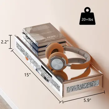 Set Of Six Silver Glass Wall Mounted Floating Shelf