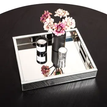 18" Gold Glass Serving Tray With Handles