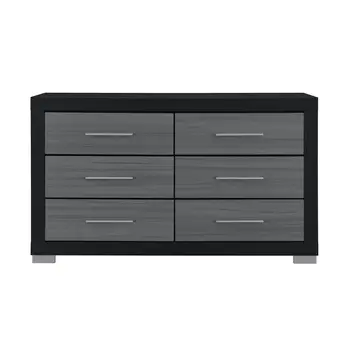 63" Black And Gray Wood Six Drawer Double Dresser
