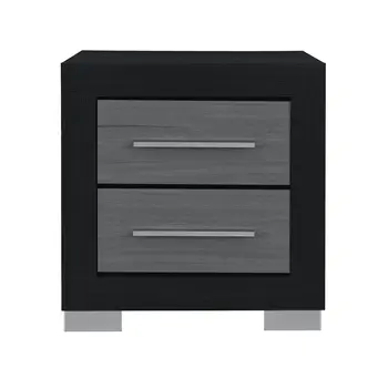 23" Black And Gray Wood Square Two Drawer Nightstand