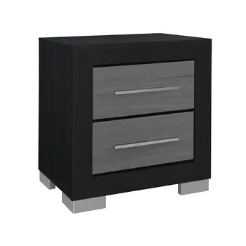 23" Black And Gray Wood Square Two Drawer Nightstand