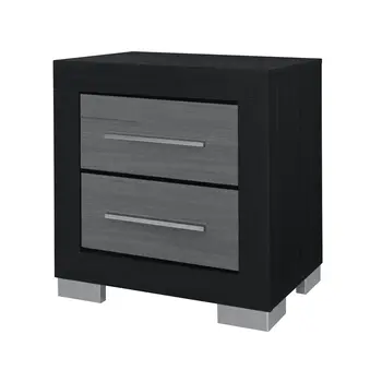 23" Black And Gray Wood Square Two Drawer Nightstand