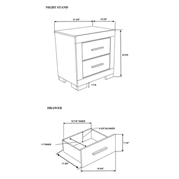 23" Black And Gray Wood Square Two Drawer Nightstand