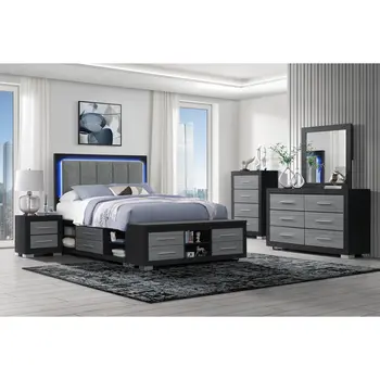 23" Black And Gray Wood Square Two Drawer Nightstand