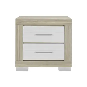 23" Natural And White Wood Square Two Drawer Nightstand